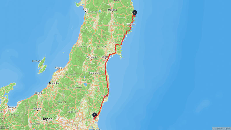 偕樂園至宮古市 駕車路線