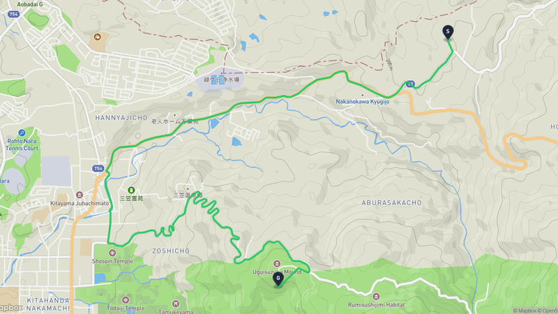 淨瑠璃寺至若草山 驾车路线