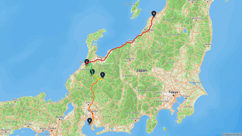 中部國際機場至新潟市南区 駕車路線
