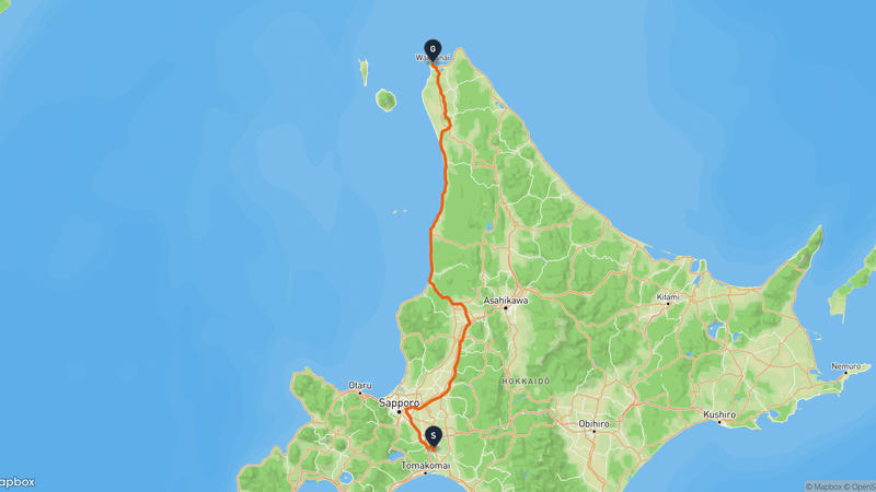เส้นทางขับรถ Chitose-Wakkanai