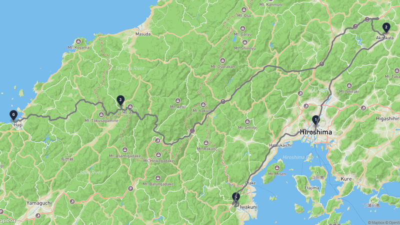 岩國城至萩城 驾车路线