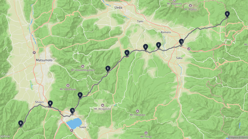 軽井沢町至塩尻市 登山路線