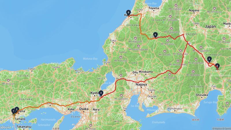 早島町至金沢市 驾车路线