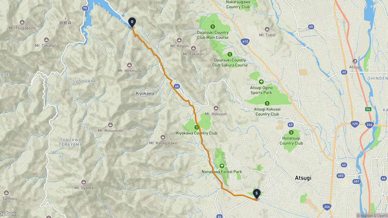 Atsugi to Kiyokawa Cycling Route
