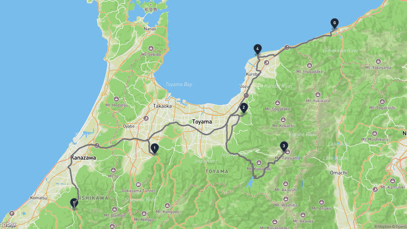 白山市至糸魚川市 駕車路線