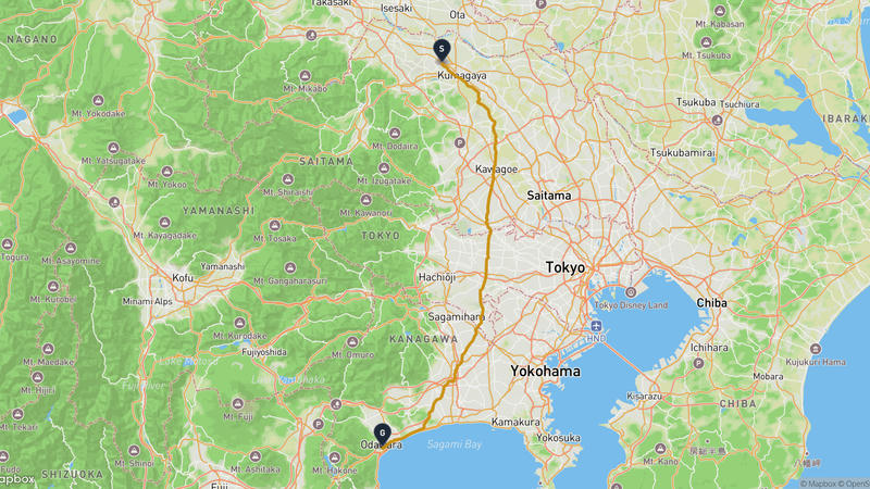 熊谷市至小田原城址公园 骑行路线