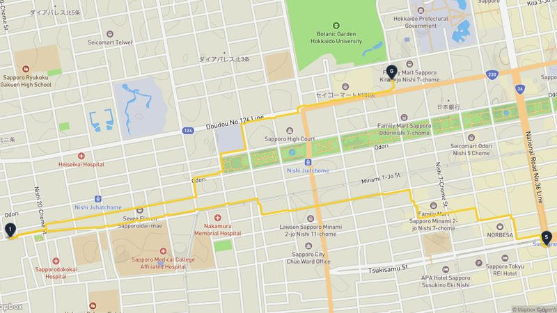 Shinshū Ōtani-ha Sapporo Betsu-in Temple to Odori Park Hiking Route