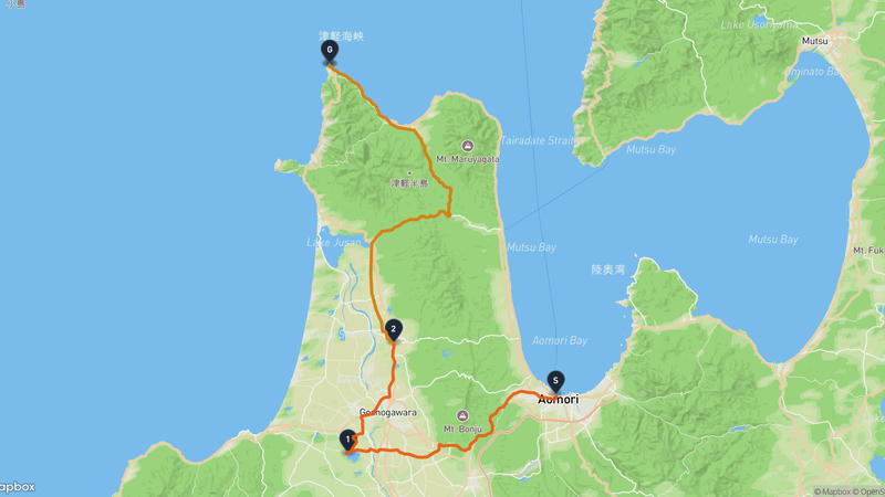 青森大橋至龍飛岬 駕車路線