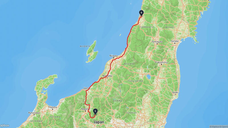 嬬恋村至酒田市 駕車路線