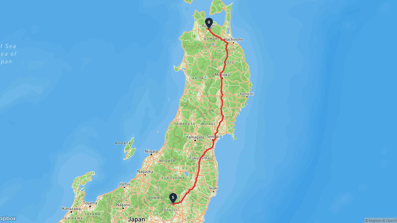 Nikko to Aomori Prefecture Tourist Center Cycling Route
