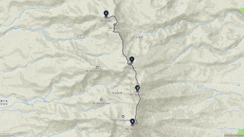 天狗岳至赤岳 徒步路线