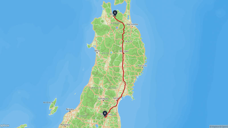 青森市至福島市 徒步路线