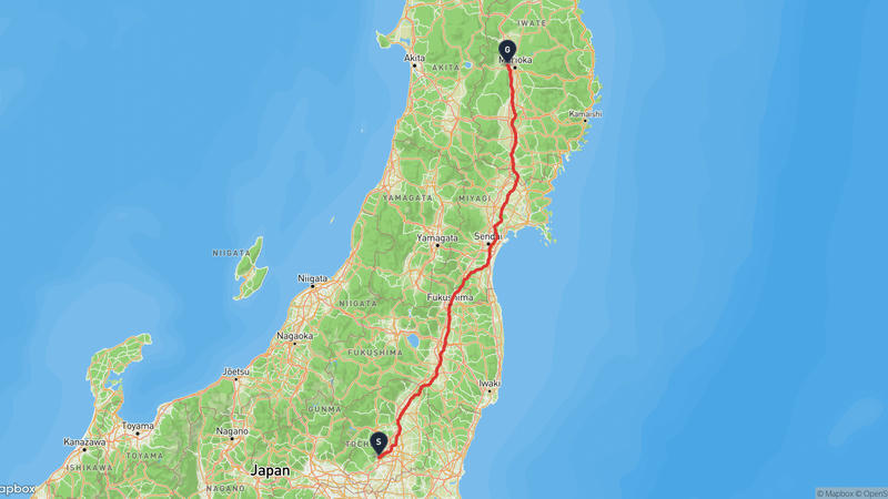 鹿沼市至滝沢市 骑行路线