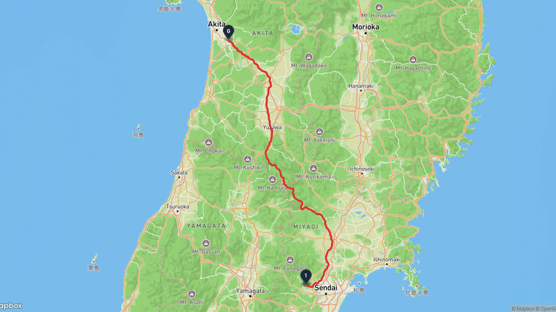 仙台市青葉区至秋田市 徒步路线