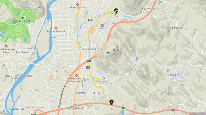 関市至美濃市 登山路線