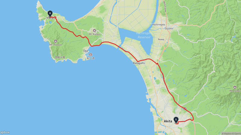 秋田縣立美術館·平野政吉收藏庫至男鹿市 駕車路線