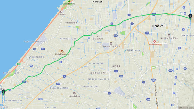 野々市市至手取川 骑行路线