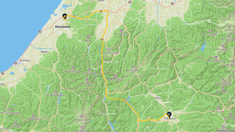 高山城至東山菅原神社 駕車路線