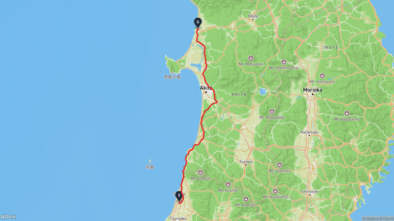 酒田市至能代市 駕車路線