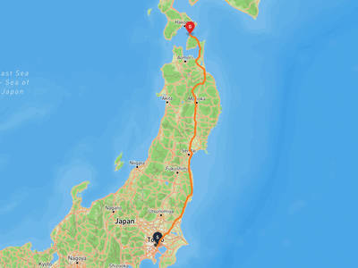 JP塔 → 大間崎