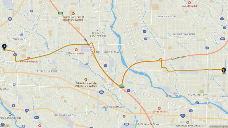 高崎市至玉村町 駕車路線