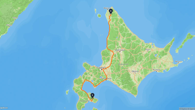 函館市至稚内市 駕車路線