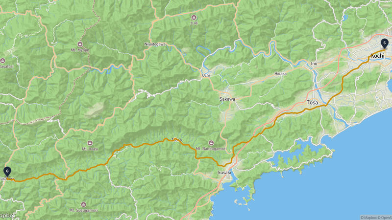 高知県立文学館〜檮原町 ハイキングルート