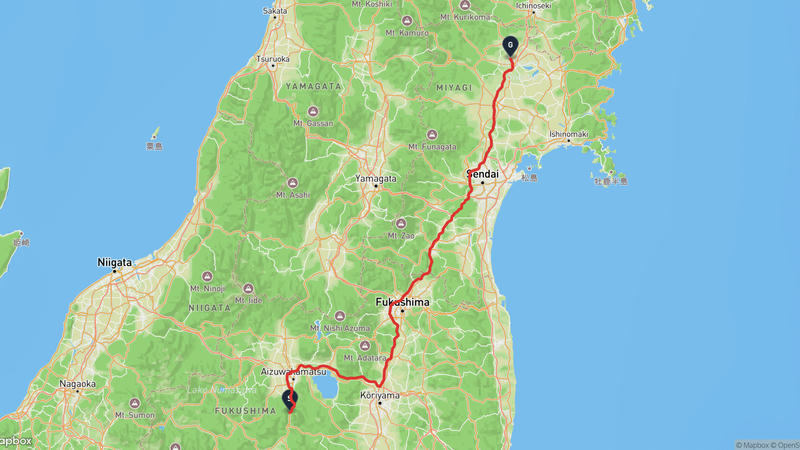 会津若松市〜栗原市 ドライブルート