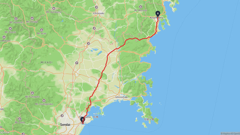仙台市宮城野区至氣仙沼漁港 登山路線