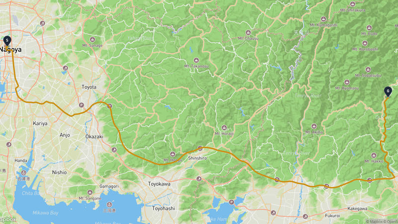 名古屋城至川根本町 駕車路線