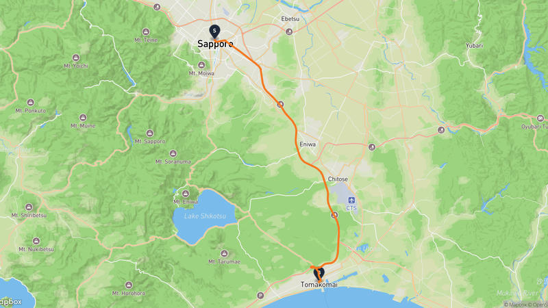JR塔大樓至苫小牧市 駕車路線
