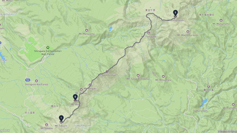 Mount Tomuraushi (Daisetsuzan) to Mount Biei Hiking Route