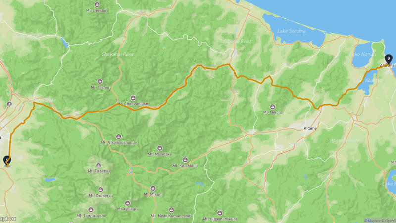 東神楽町至網走市 驾车路线