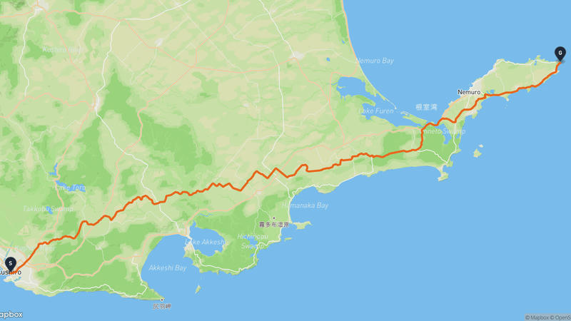 Kushiro to Cape Nosappu Cycling Route