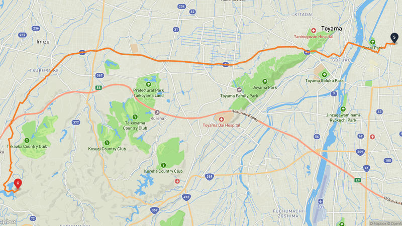 富山県美術館〜砺波市 ハイキングルート