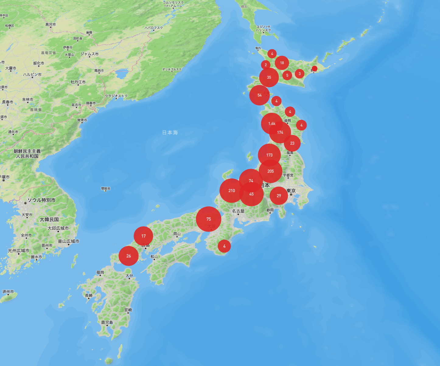Bear Incident Map for Japan