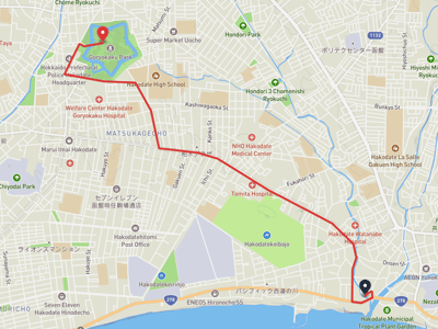 湯之川溫泉 (北海道) → 五稜郭