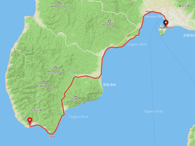 函館朝市 → 松前城